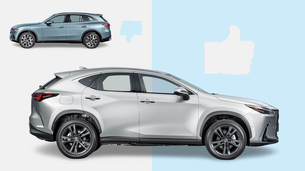 popular cars/avoid format
2026 Mercedes-Benz GLC - bad (left side)
2026 LExus NX Hybrid - good (right side)