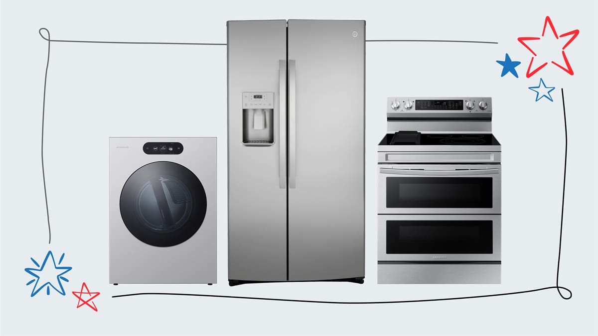 Shown: LG Signature DLEX9900S Dryer, GE GZS22IYNFS Refrigerator, and GE GZS22IYNFS Range