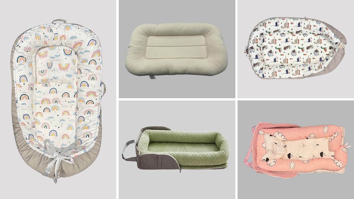 Recalled baby loungers. Clockwise from left: Sweetie Baby Lounger, Cpzzkq Baby Lounger, BBWOO Baby Lounger, Style Life Eleven Baby Lounger, Joyful Journeys Baby Lounger