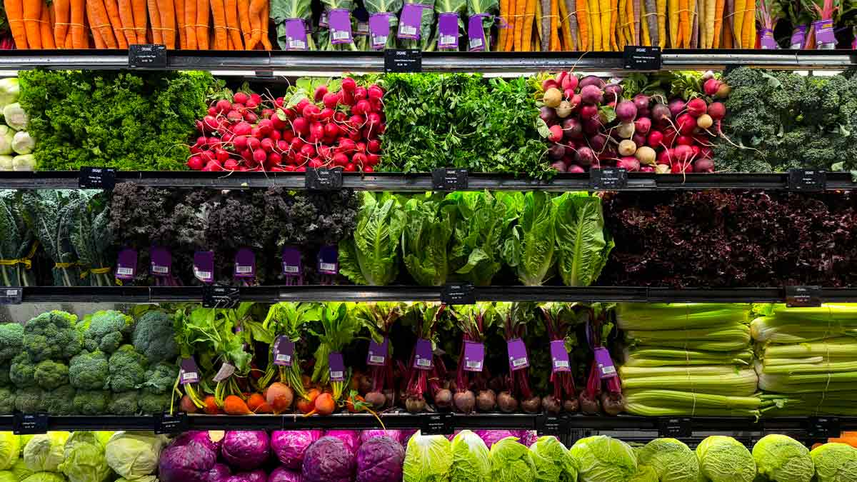 Produce in a grocery store.