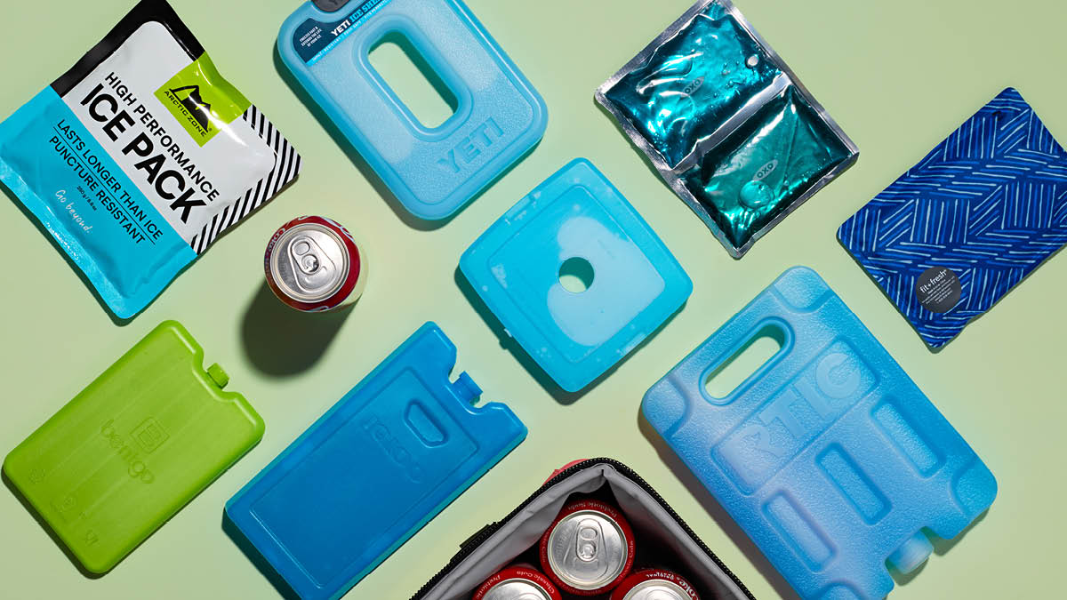 Ice packs on green surface