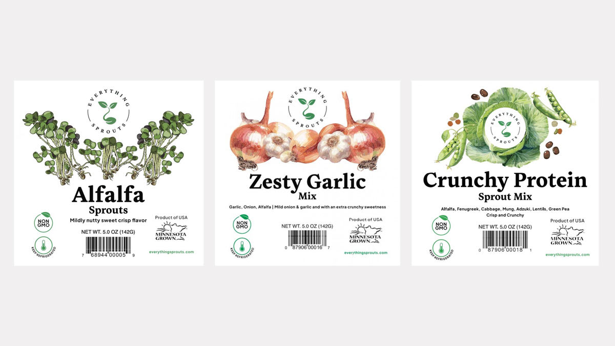 Recalled Everything Sprouts: Alfalfa Sprouts, Zesty Garlic Mix, and Crunchy Protein Sprout Mix.