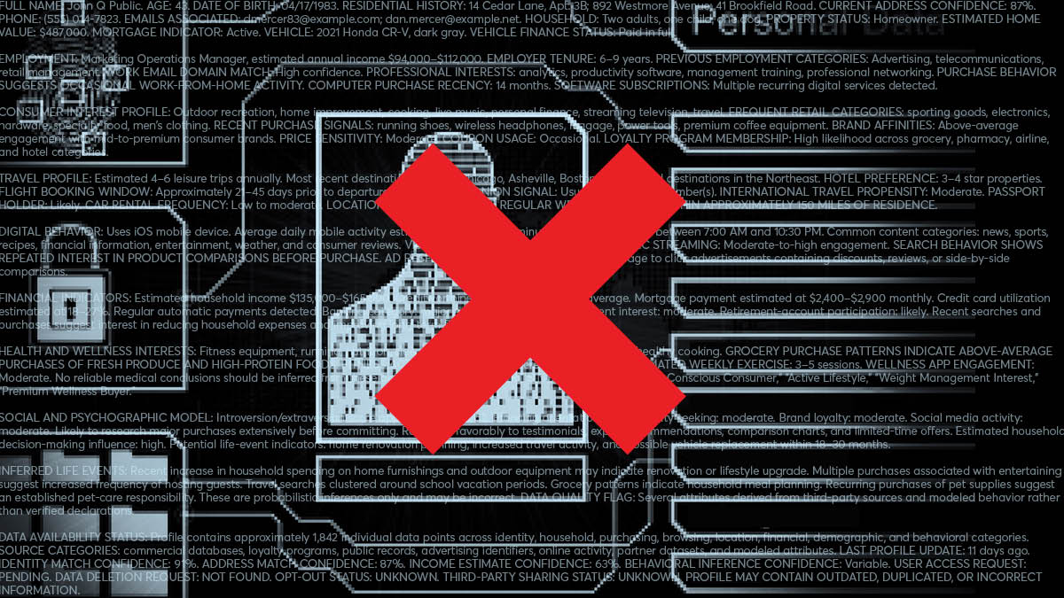 Data brokers info with red X