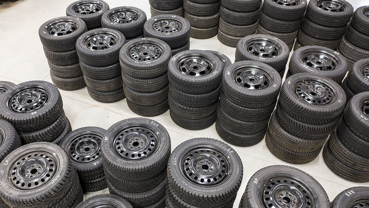 Tire stacks at Consumer Reports' Auto Test Center