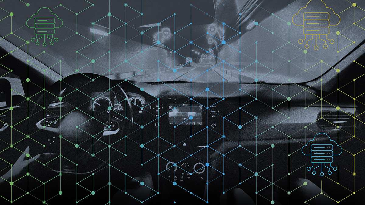 Inside of car with communication overlay
