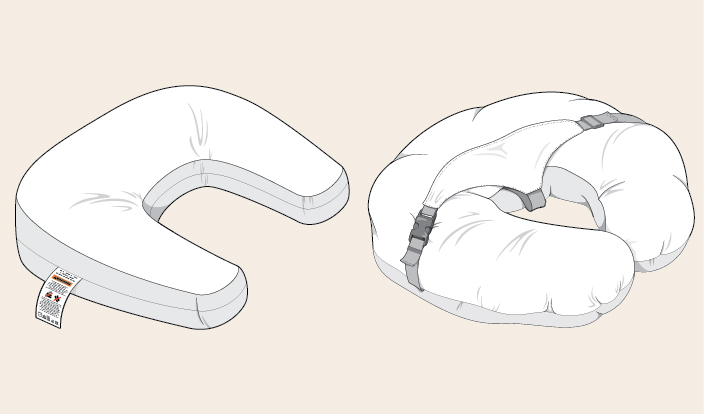 Illustration comparing a compliant and non-compliant nursing pillow