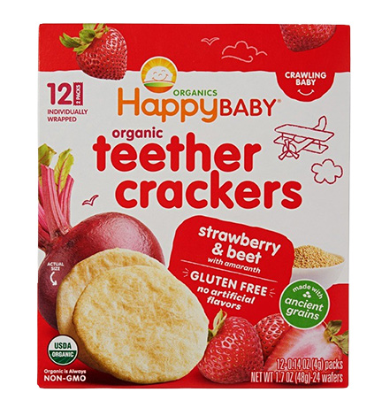 Happy Baby Organic Teether Crackers, Strawberry & Beet with Amaranth package