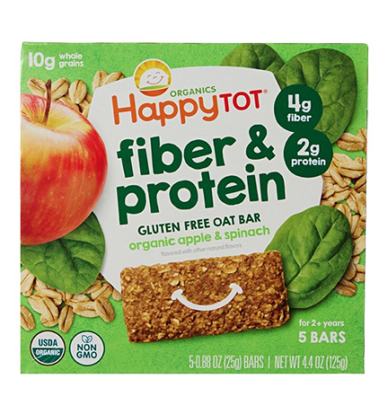 Happy Tot Fiber & Protein Gluten Free Oat Bar, Organic Apple & Spinach package