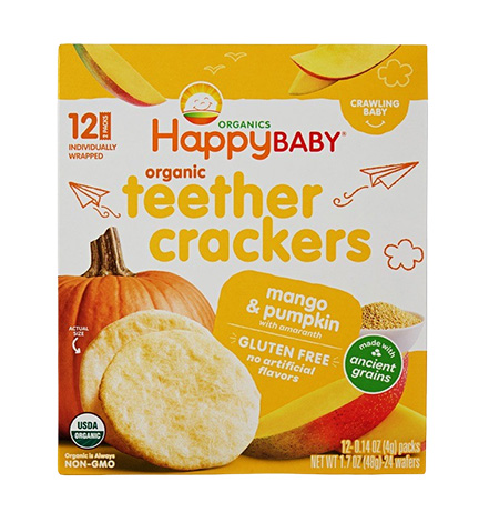 Happy Baby Organic Teether Crackers, Mango & Pumpkin with Amaranth package