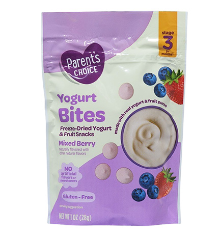 Parent's Choice (Walmart) Stage 3 Toddler Yogurt Bites, Mixed Berry package