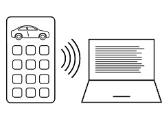 Illustration of a phone running a car app sending data to a laptop