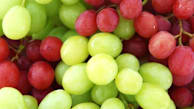 Close up of red and green grapes.