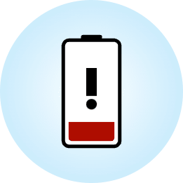 Battery icon with low energy warning.