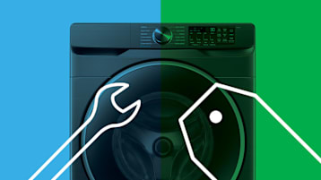 Wrench icon on left, price tag icon on right on top of washer