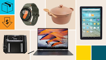 Our Place Perfect Pot, Amazon Fire HD10 (2023), Samsung Galaxy Book5 Pro 360, Ninja Foodi DZ550, and Samsung Galaxy Watch7 (40mm)