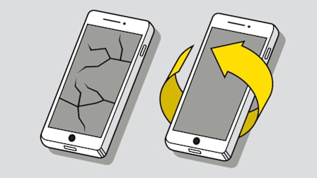 Illustration of a cracked and then refurbished phone