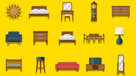 Illustrations of different pieces of furniture.