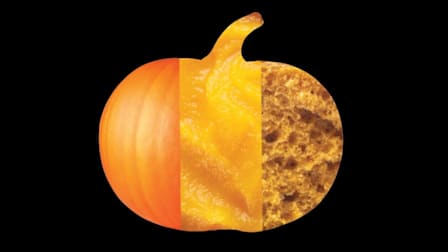 Collage of pumpkin, pumpkin muffin, canned pumpkin