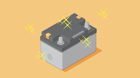 Illustration of a car battery with blingy start around it
