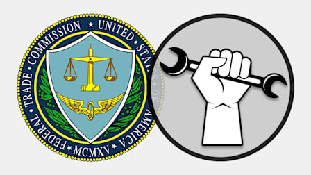 The Federal Trade Commission seal next to the right-to- repair symbol