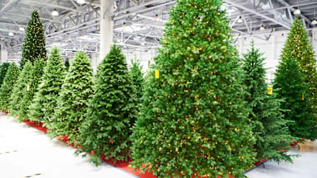 Fake Christmas trees in a store to purchase