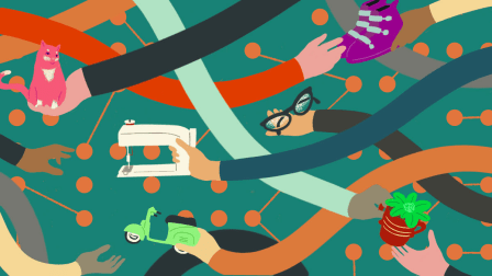 Many hands exchanging items