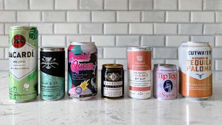 Bacardi Mojito, Death and Co Aurora Highball, Livewire Rocket Queen, Dashfire Old Fashioned, Thomas Ashbourne Cosmo SJP, Tip Top Negroni and Cutwater Tequila Paloma Canned Cocktails