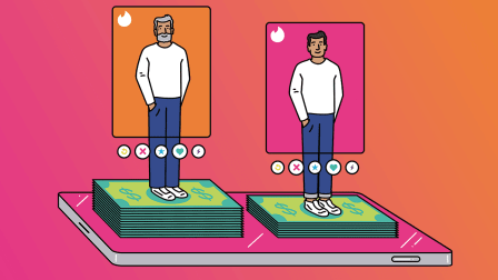 An illustration showing the concept that an older person used to pay more for Tinder than a younger one.