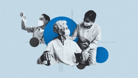 photo illustrated collage of doctor and nurse with patient