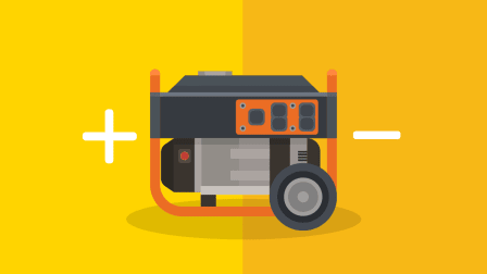 Illustration of an inverter generator with plus and minus signs.