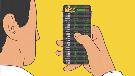 GIF of a person scrolling the stock market on their phone