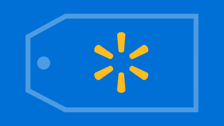 Walmart logo on shopping tag with blue background