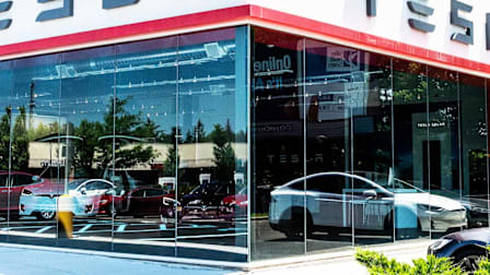 Exterior of a Tesla store in Paramus, New Jersey.