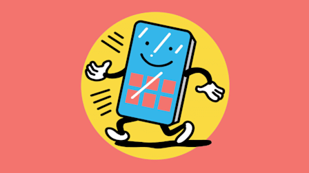 Smartphone cartoon person walking