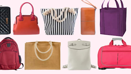 Various bags on pink background