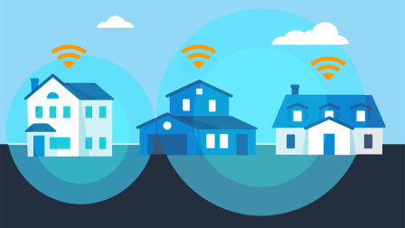 Illustration of houses and wifi.
