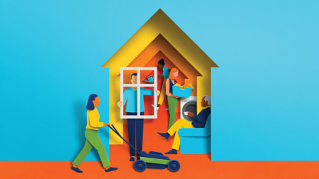 Illustration of people in their homes