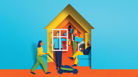 Illustration of people in their homes