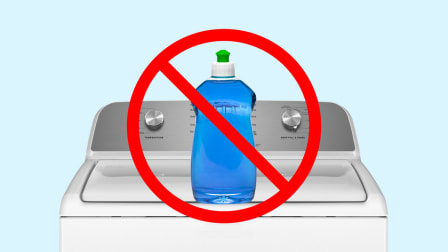 Washing machine with dish soap and a don't symbol on top of it.