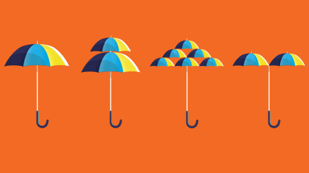 illustration of four umbrellas with different amounts of smaller umbrellas on the handle