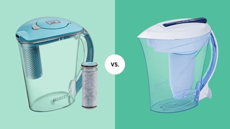 a Zero Water Ready-Pour ZD-010RP water filter pitcher and a Brita Stream Rapids OB55 water filter pitcher