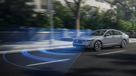 2023 Honda According with illustrated lines depicting the camera/sensor system for the Collision Mitigation Braking System (CMBS)