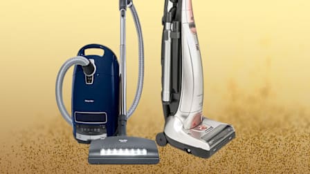 Miele Complete C3 Marin canister vacuum and the Kenmore BU1018 upright vacuum.