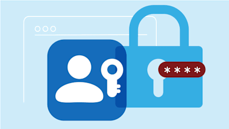 Passkey logo with lock and key against a computer browser.
