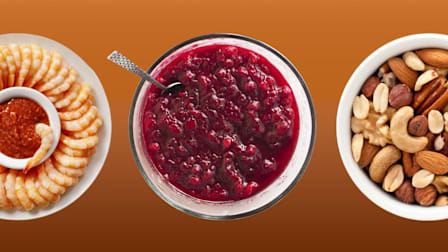shrimp cocktail, cranberry sauce, mixed nuts