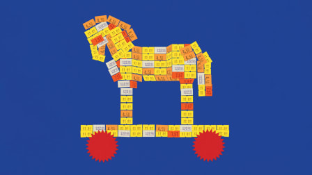 Shopping price stickers arranged to make a horse shape