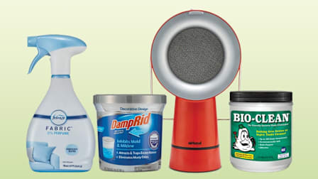 Febreze Fabric Refresher Free, DampRid Fragrance Free Refillable Moisture Remover, AirHood Portable Range Hood (Wired), Bio-Clean Bacteria Waste Eliminator