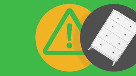 illustration of caution symbol and a dresser tipping over