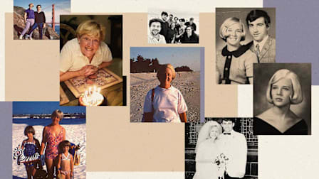 Collage including photographs of Barbara Harper and her family