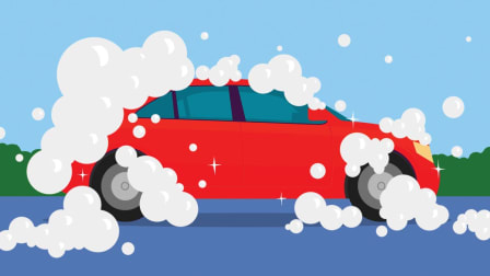 Illustration of a red car with soapy bubbles on it